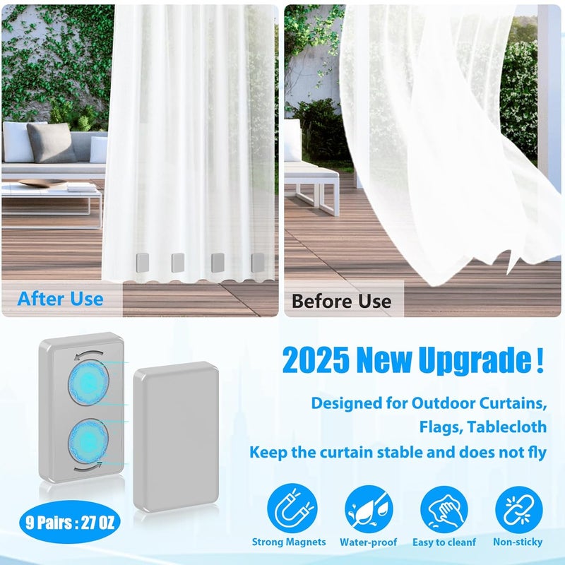 ANGAR 18pcs Outdoor Curtain Weights, Waterproof Magnetic Curtain Weights, Heavy Drapery Weights Bottom, Weighted Magnets for Heavy Wind, Shower Curtain, Garden Flag, Tablecloth (Gray) - Image 2
