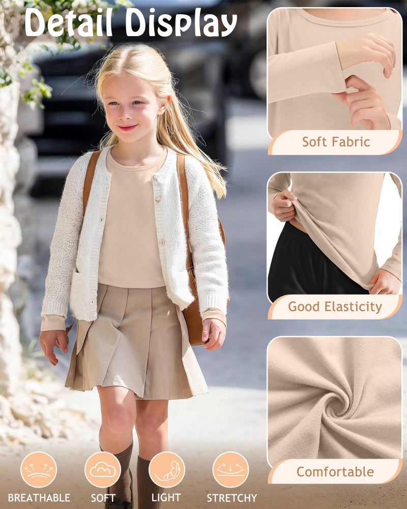 LessonZoo 3 Pack Girls' Long Sleeve Shirts Kids Soft Crew Neck T-Shirts Toddler Basic Loose Fit Layering Casual Tops 2T-14Y(Light Khaki, Khaki, Black,2-3t) - Image 3