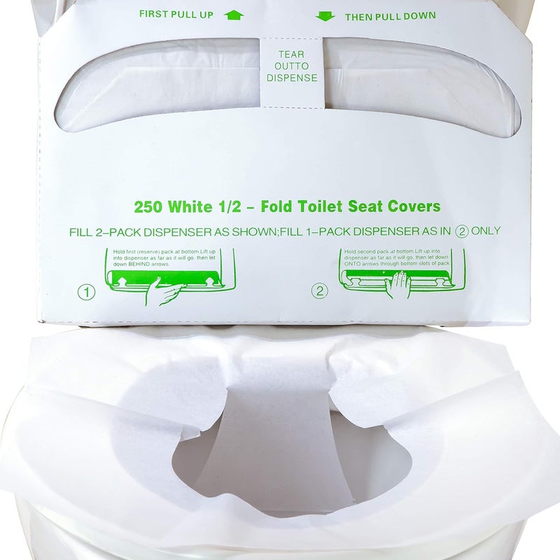 Mop Mob Biodegradable Half-Fold Toilet Seat Covers 250Pk. Self-Flushing, Disposable Potty Papers Keep Toilets Clean and Family Healthy. Mess-Free Paper Safety Covers for Commercial, Home, Travel and Kids Use - Image 1