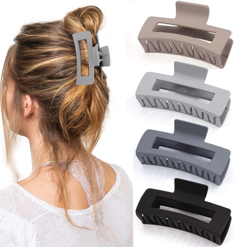 Canitor Matte Rectangular Banana Hair Clips for Thick Hair  4 PCS Nonslip Design Jaw Clips and Barrettes for Women