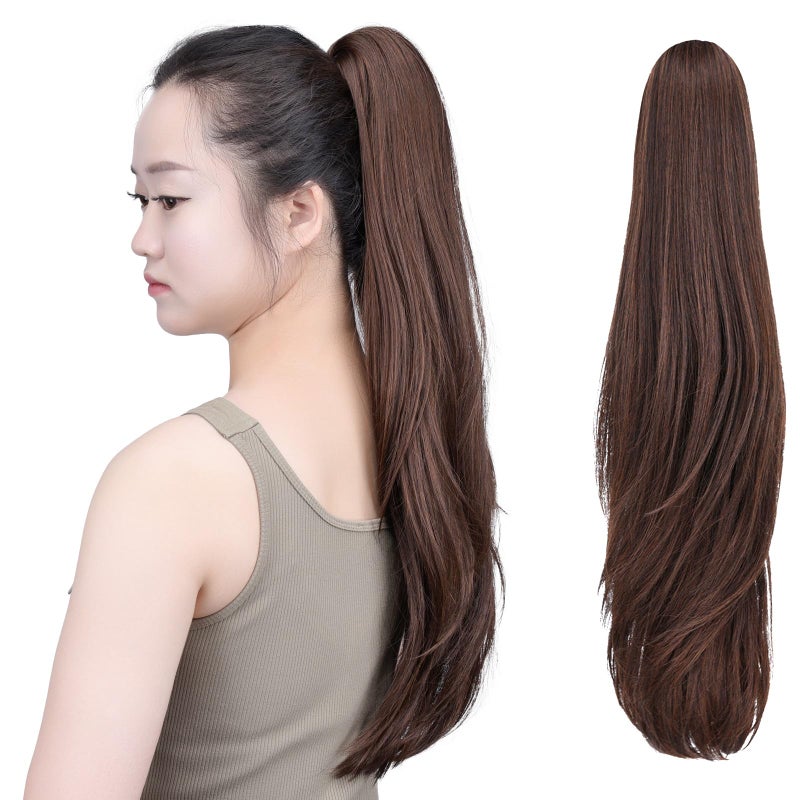 SYXLCYGG Brown Clip in Ponytail Yaki Straight Claw Clip Ponytails 22 55 OZ Synthetic Fake Hair pieces For Women Like Real Hair Fluffy Tangled