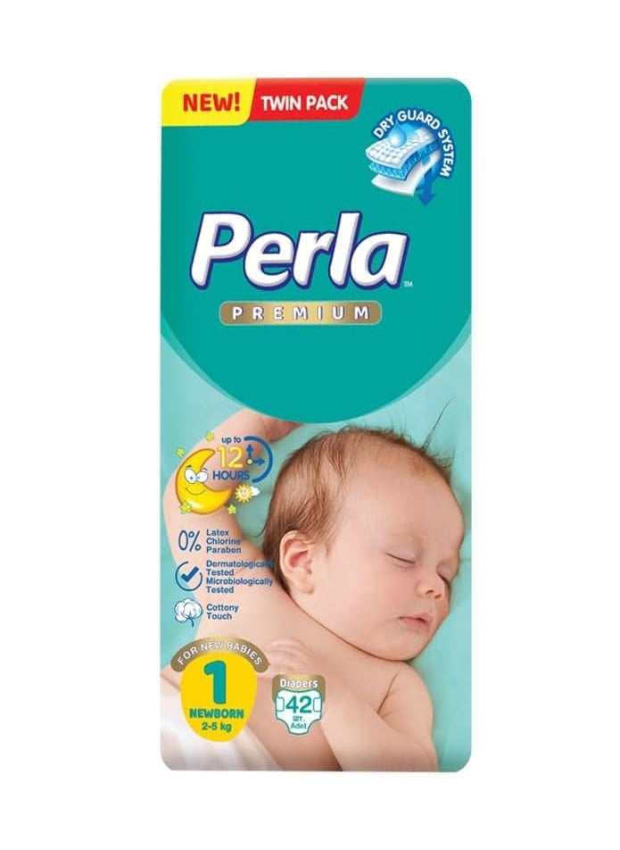 Perla Baby Premium Diapers - Twin Pack: Size 1, New Born (2 to 5kg), 42 diapers  - Image 1