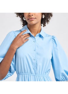 FAV Plain Tiered Shirt Dress with Puff Sleeves  - Image 4