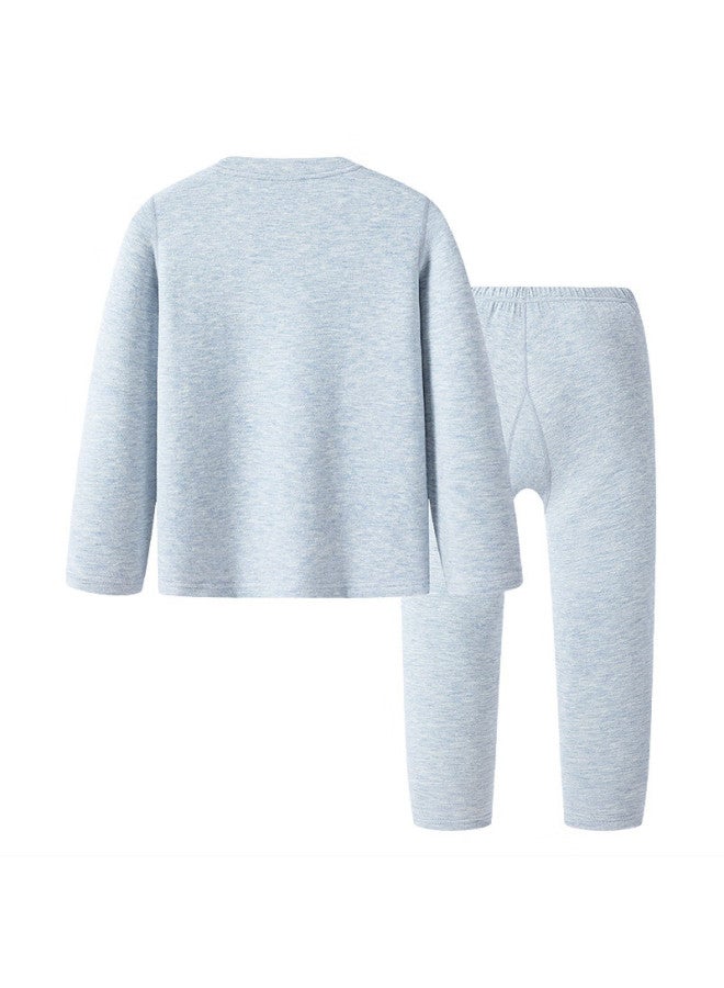 Threegun Kids Momo Warm Fleece Boys Girls Light Blue High Neck Long Sleeve Long Pants Underwear Set Size 120 - Image 1