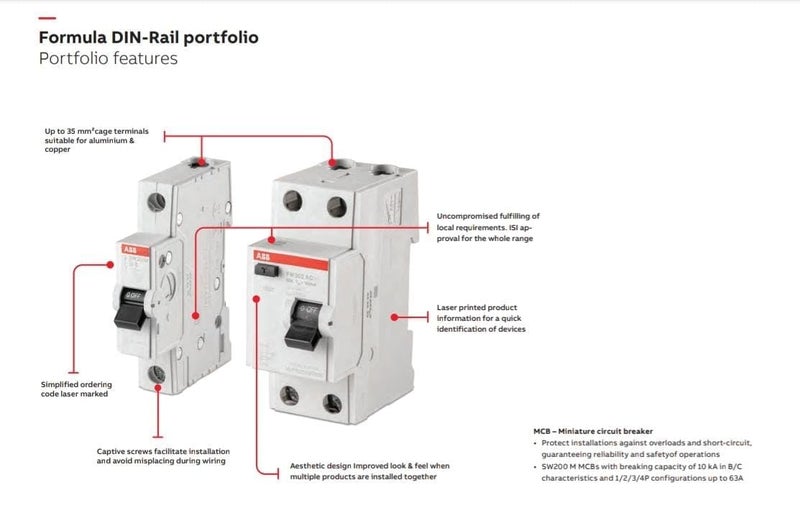 ABB 10K MCB 25A DP MCB Double Pole C Curve Pack of 1 SW202MC25  - Image 3