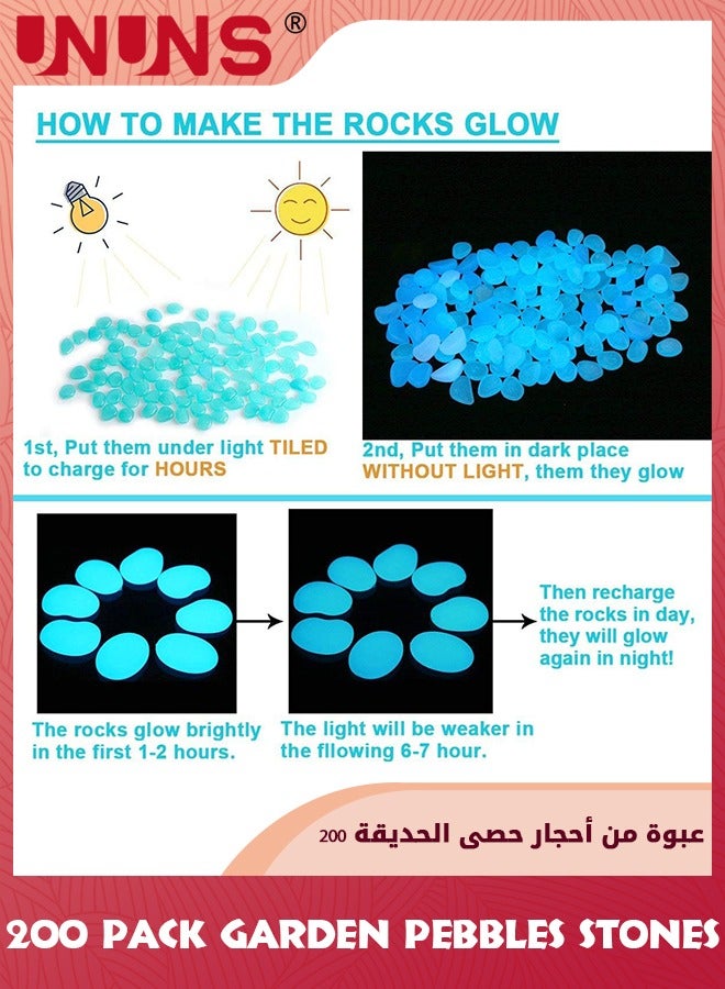 UNUNS Garden Pebbles Stones,Glow In The Dark Garden Pebbles Stones Rocks For Yard And Walkways Decor,DIY Decorative Luminous Stones In Blue,200 PCS - Image 5