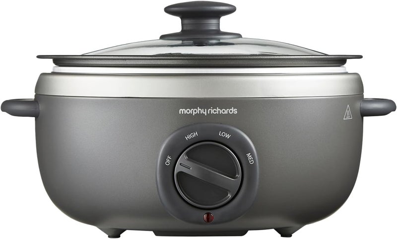 Morphy Richards 3.5L Sear & Stew Oval Slow Cooker, Dishwasher-Proof Non Stick Aluminium Pot, Cool Touch Handles, Glass Lid, Matte Finish, 163W, Titanium, 460022 - Image 1