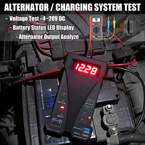 MOTOPOWER MP0514A 12V Digital Car Battery Tester Voltmeter and Charging System Analyzer with LCD Display and LED Indication - Black Rubber Paint - Image 2