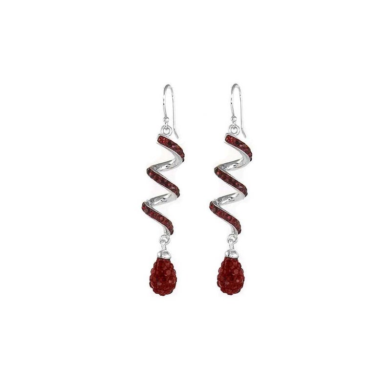 Savlano 14K White Gold Plated Spiral Shape Crystal Drop Dangle Earrings for Women, Comes with Savlano Gift Box (RED) - Image 1