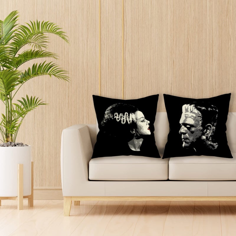 Giosve 18x18 in Set of 2 Decorative Pillowcase Halloween Gothic Couple Horror Throw Pillow Cover Gifts for Gothic Room Couch Sofa Decor, Gifts for Couples, Valentine Day (Black2) - Image 2