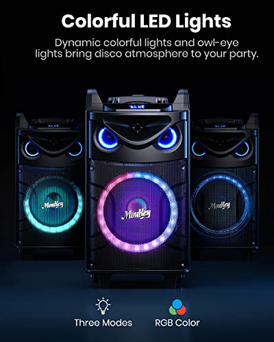 Moukey Karaoke Machine, 10" Woofer Portable PA System, Bluetooth Speaker with 2 Wireless Microphones, Lyrics Display Tablet Holder, Party Lights & Echo/Treble/Bass Adjustment Support REC/AUX/USB/TF - Image 4