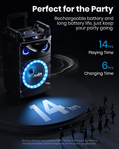 Moukey Karaoke Machine, 10" Woofer Portable PA System, Bluetooth Speaker with 2 Wireless Microphones, Lyrics Display Tablet Holder, Party Lights & Echo/Treble/Bass Adjustment Support REC/AUX/USB/TF - Image 5