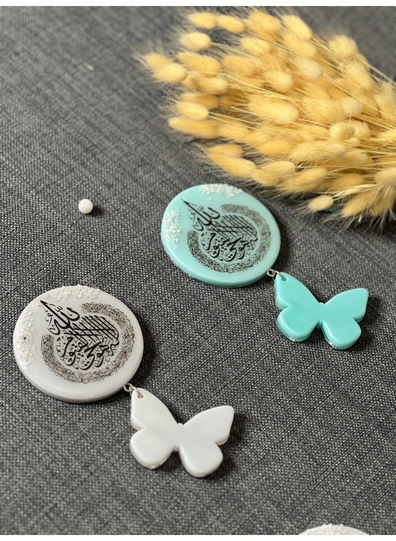 OLUDENIZ Car Accessory & Décor: Elegant Grey Turkish Resin Pendant – Handmade Butterfly Design with Ayat Al-Kursi - Image 5