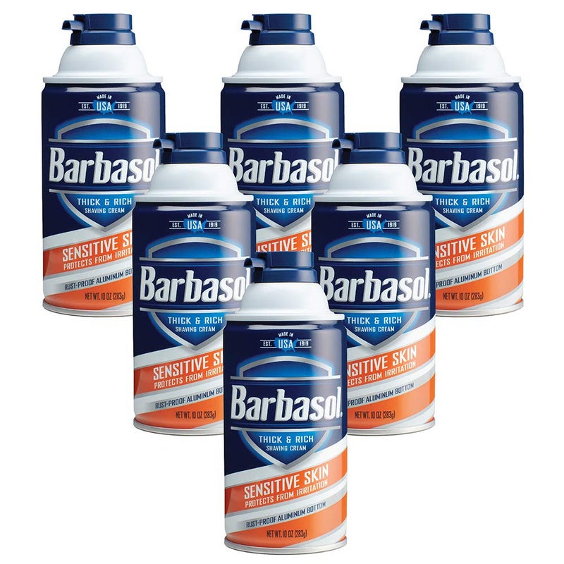 Barbasol Sensitive Skin Thick and Rich Shaving Cream for Men, 10 oz., Pack of 6 - Image 1