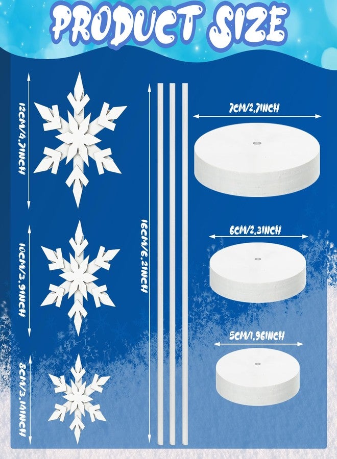 Soaoo 3 Pcs Christmas Snowflake Decorations Wooden Winter Snowflakes Table Centerpieces Tall Standing Christmas White Snow Wood Block Sign for Tabletop Shelf Mantel Home Xmas Tiered Tray Decor - Image 2