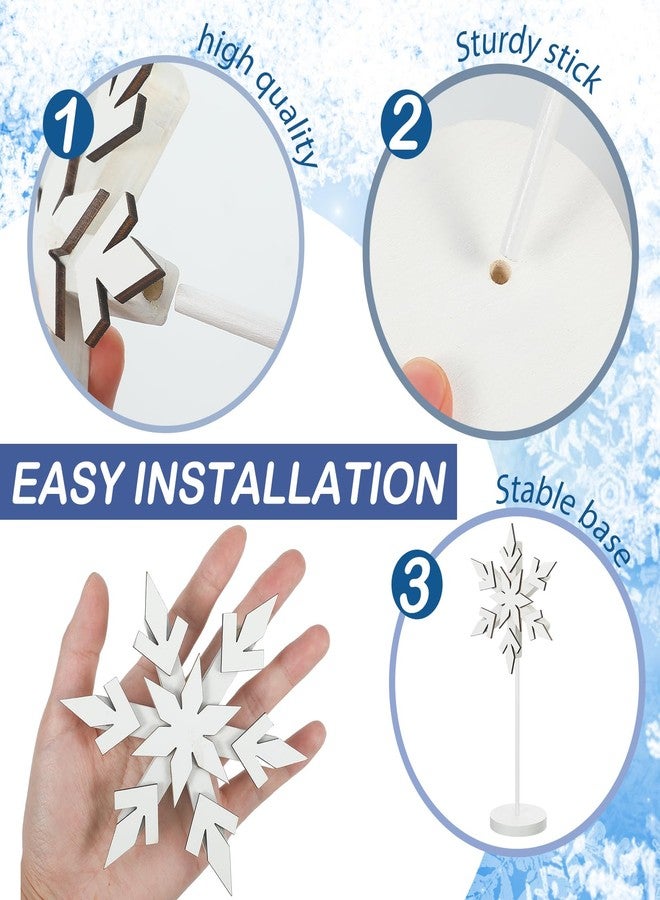 Soaoo 3 Pcs Christmas Snowflake Decorations Wooden Winter Snowflakes Table Centerpieces Tall Standing Christmas White Snow Wood Block Sign for Tabletop Shelf Mantel Home Xmas Tiered Tray Decor - Image 3