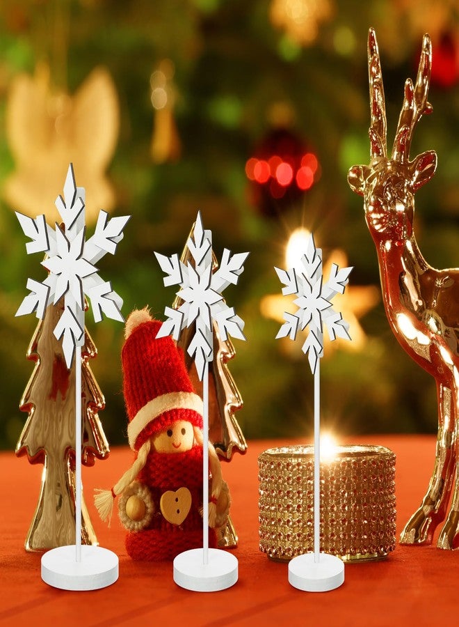 Soaoo 3 Pcs Christmas Snowflake Decorations Wooden Winter Snowflakes Table Centerpieces Tall Standing Christmas White Snow Wood Block Sign for Tabletop Shelf Mantel Home Xmas Tiered Tray Decor - Image 5