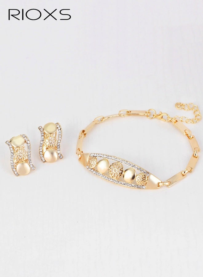 RIOXS Bride Jewelry Set, Gold Plated Crystal Wedding Necklace Earrings Ring and Bracelet Bridal Rhinestone Teardrop Pendant Accessories for Women and Bridesmaids (4 piece set - 2 earrings 1Ring 1 Bracelet and 1 necklace) - Image 3