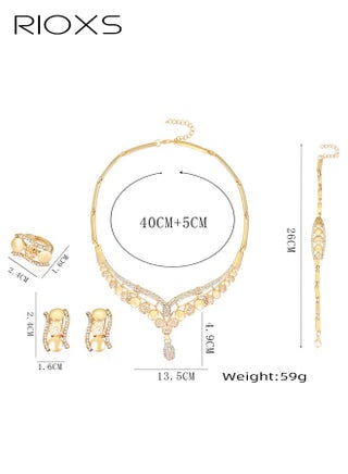 Bride Jewelry Set, Gold Plated Crystal Wedding Necklace Earrings Ring and Bracelet Bridal Rhinestone Teardrop Pendant Accessories for Women and Bridesmaids (4 piece set - 2 earrings 1Ring 1 Bracelet and 1 necklace) - view 5