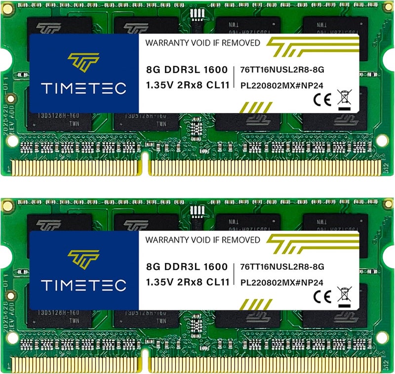 تايم تيك تيمتيك بريميوم 16 جيجابايت كيت (2x8 جيجابايت) DDR3L/DDR3 1600 ميجاهرتز (DDR3L-1600) PC3L-12800 غير ECC غير مخزّن 1.35 فولت/1.5 فولت CL11 2Rx8 ثنائي الرتبة 204 سن SODIMM ذاكرة وصول عشوائي للكمبيوتر المحمول - Image 1