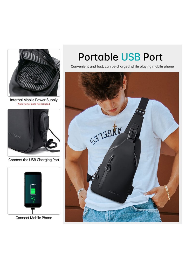 SYOSI Lightweight Sling Backpack – Unisex Chest bag Crossbody Backpack with USB Port, One Strap Sling Shoulder Bag Travel Sports Gym day pack Backpack - Image 2