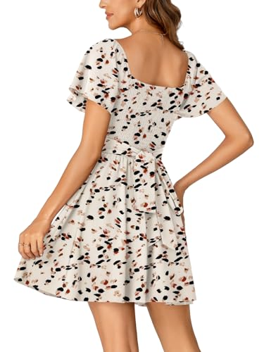 Rooscier Women's Tie Back Square Neck Ruffle Wrap Short Sleeve Flare Mini Dress Multicolor White Small - Image 5