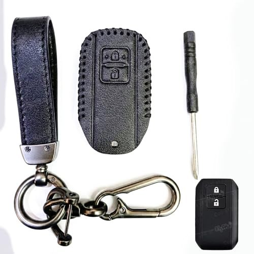 Coll of Fest Exclusive Metal Leather Key Cover Compatible With Maruti Suzuki Jimny Baleno Grand Vitara XL6 Swift New Brezza 2022 Ertiga Dzire 2 Button Key Leather Protection With Keychain, Multicolor - Image 1