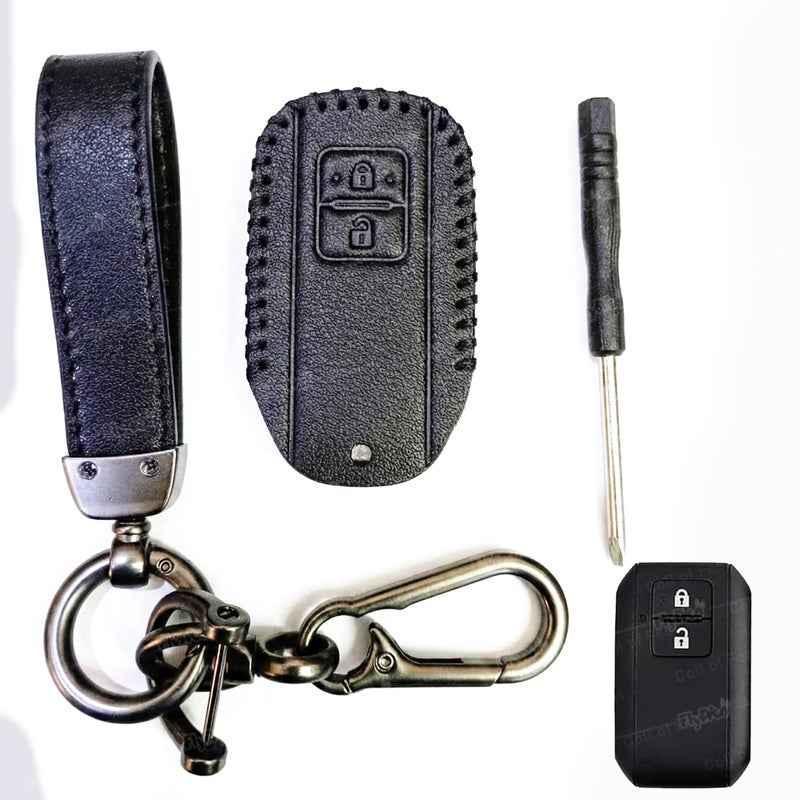Coll of Fest Exclusive Metal Leather Key Cover Compatible With Maruti Suzuki Jimny Baleno Grand Vitara XL6 Swift New Brezza 2022 Ertiga Dzire 2 Button Key Leather Protection With Keychain, Multicolor - Image 5