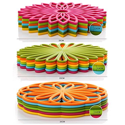 ME.FAN Silicone Trivet Mat - Kitchen Hot Pads for Pots & Dish - Insulated Teapot Trivet - Flexible, Durable, Non-Slip Large Coasters 3 Set Light Blue - Image 4