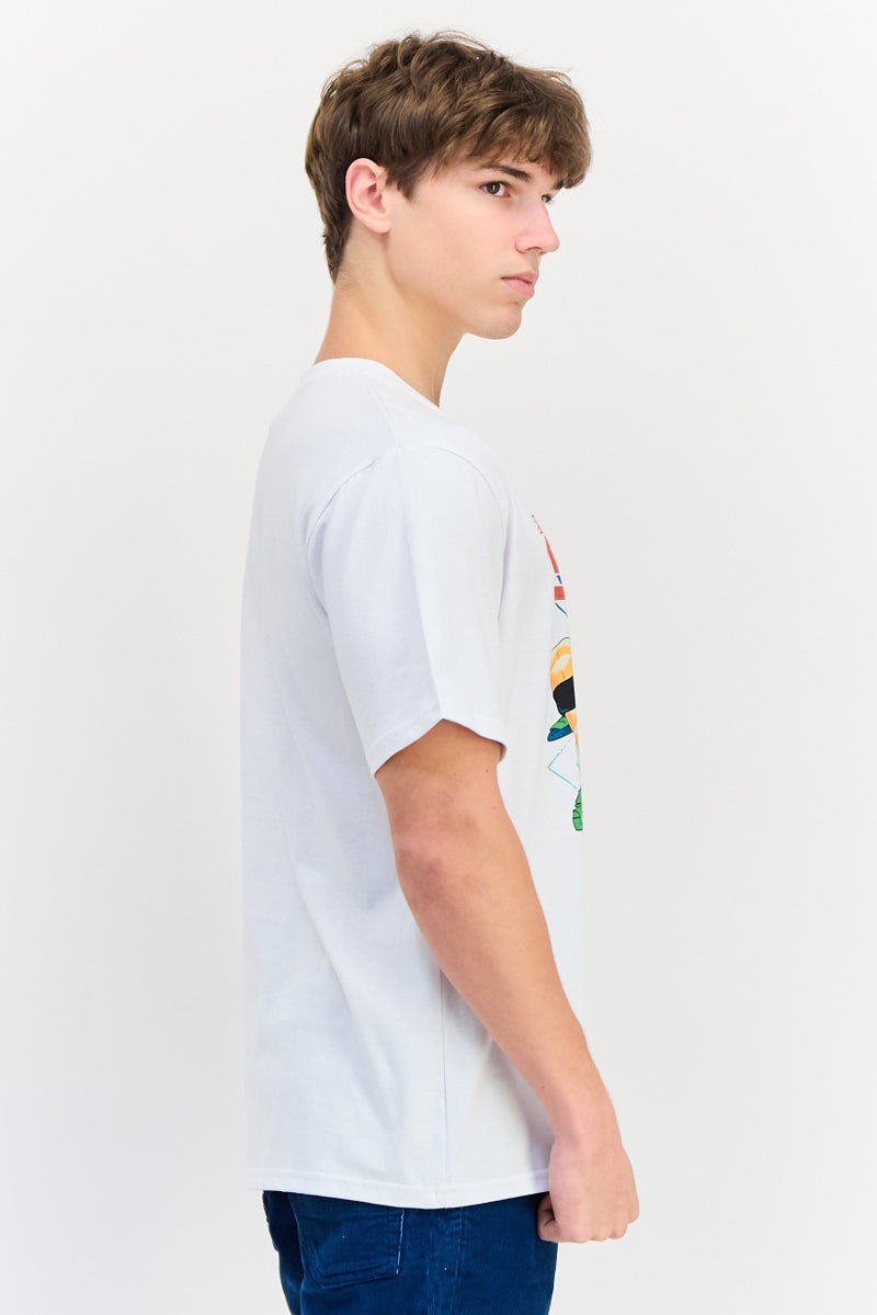 YOTO تي شيرت رجالي بأكمام قصيرة وياقة دائرية، مطبوع برسومات، أبيض - Image 2
