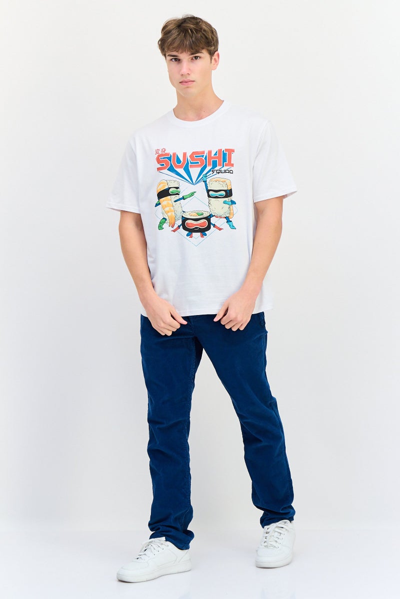 YOTO تي شيرت رجالي بأكمام قصيرة وياقة دائرية، مطبوع برسومات، أبيض - Image 4