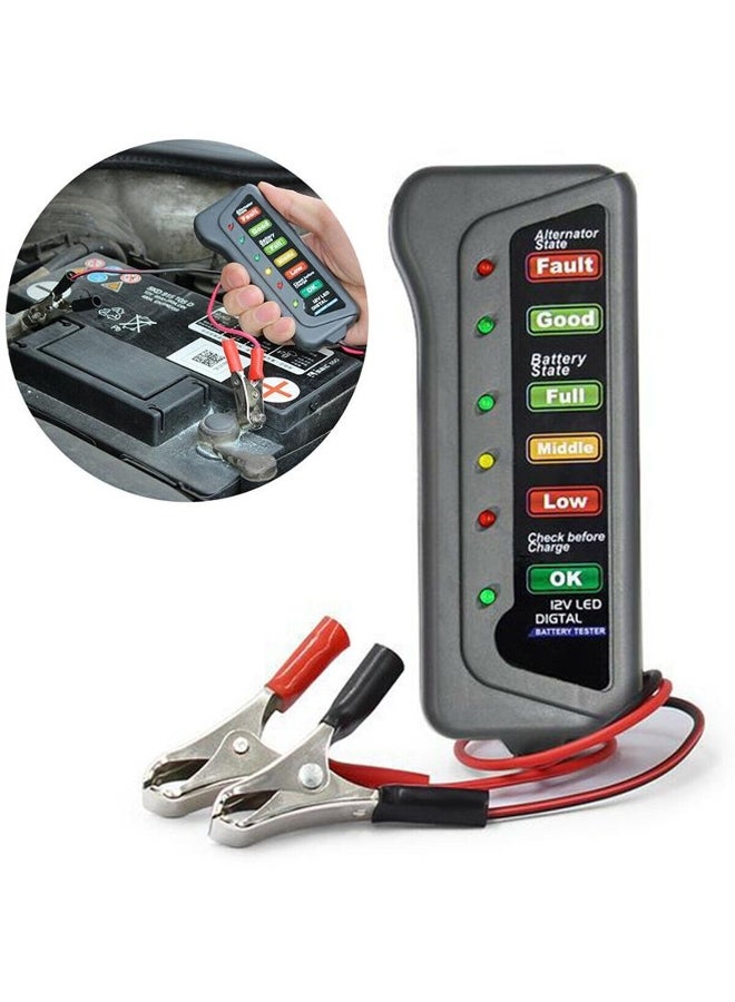 Generic 12V Car Battery Tester Digital Alternator 6 Led Light Diagnostic Tool  - Image 1