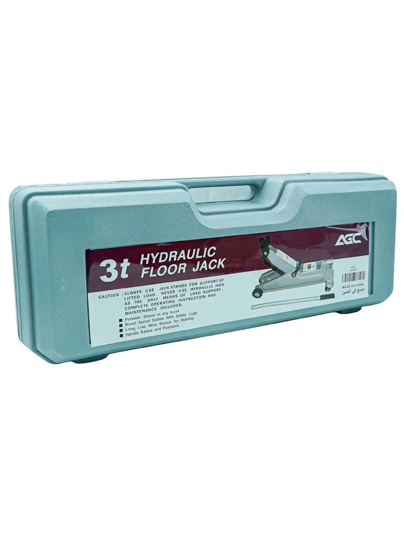 Hydraulic floor car jack with a capacity of 3 tons, equipped with a bag for easy carrying and storage