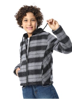 Andora Plaid Padded Hooded Boys Jacket _ Black & Grey  - Image 2