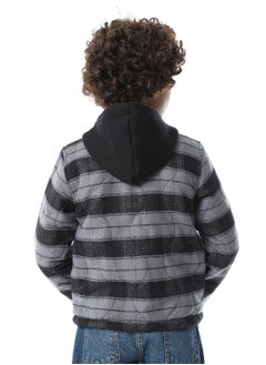 Andora Plaid Padded Hooded Boys Jacket _ Black & Grey  - Image 3