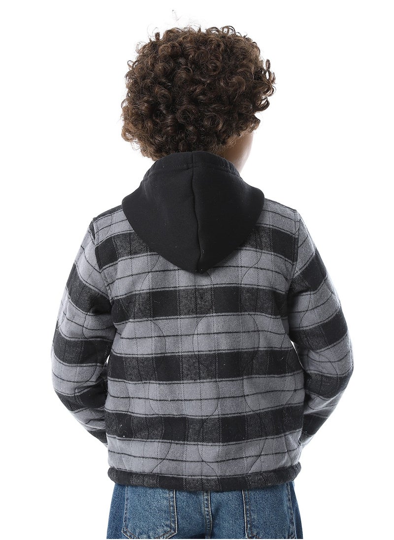 Andora Plaid Padded Hooded Boys Jacket _ Black & Grey  - Image 3