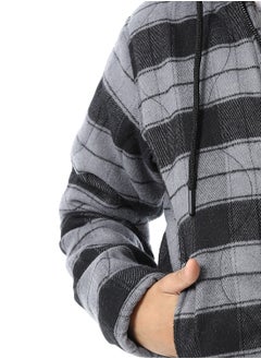 Andora Plaid Padded Hooded Boys Jacket _ Black & Grey  - Image 4