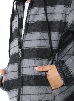 Andora Plaid Padded Hooded Boys Jacket _ Black & Grey  - Image 5