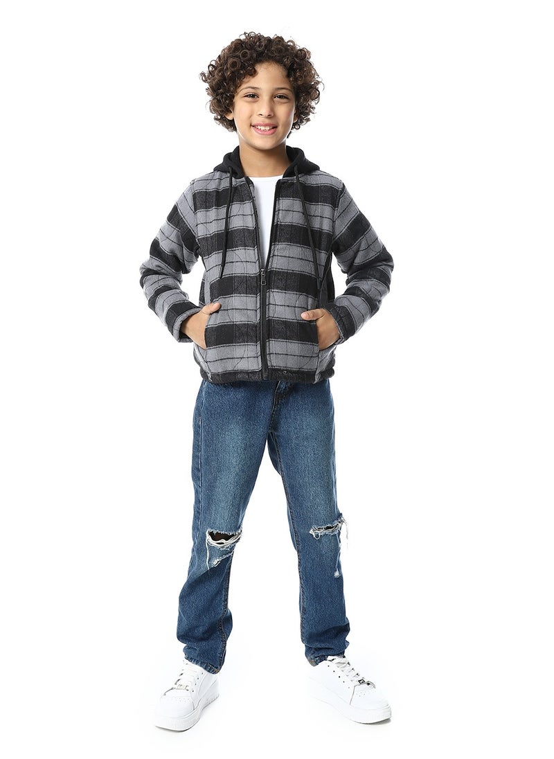 Plaid Padded Hooded Boys Jacket _ Black & Grey - pzsku/ZD48DE259C2E18BFD3199Z/45/_/1735133671/1d4e5ab7-a33e-4e9c-adc1-8f89f25d9b9b