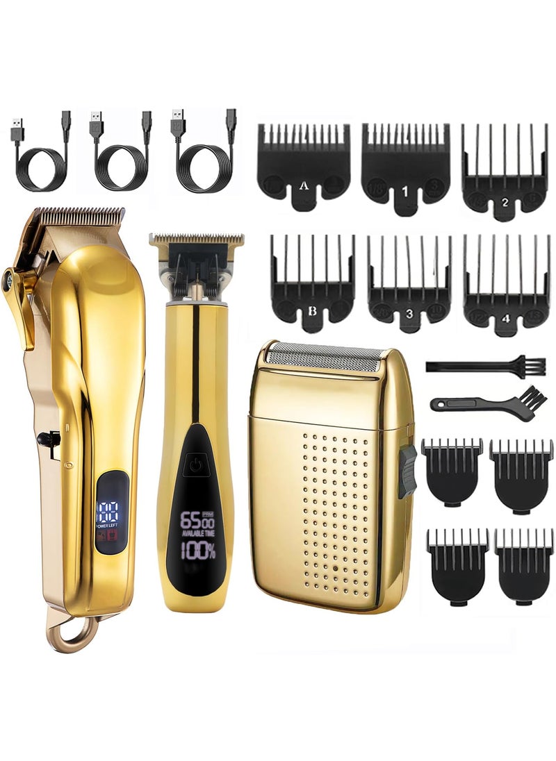 Roziapro - Roziapro Professional Hair Clippers 3in1 Barber Clipper Set TShaper Trimmer  Foil Shaver Rechargeable Beard Trimmer Mens Hair Clipper Kit Gold - Image 1