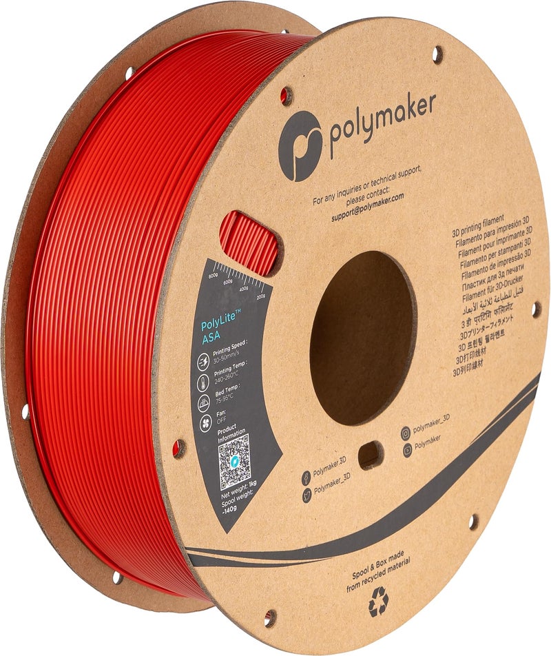 Polymaker ASA Filament 1.75mm Red, 1kg ASA 3D Printing Filament, Heat & Weather Resistant - ASA 3D Printer Filament Perfect for Printing Outdoor Functional Parts - Image 1