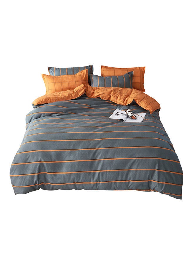 NIBEMINENT 4-Piece Daylight Allure Design Bedding Set Polyester Grey/Orange Duvet Cover (150x200) cm, Bed Sheet (160x220) Pillow (48x75)cm - Image 1