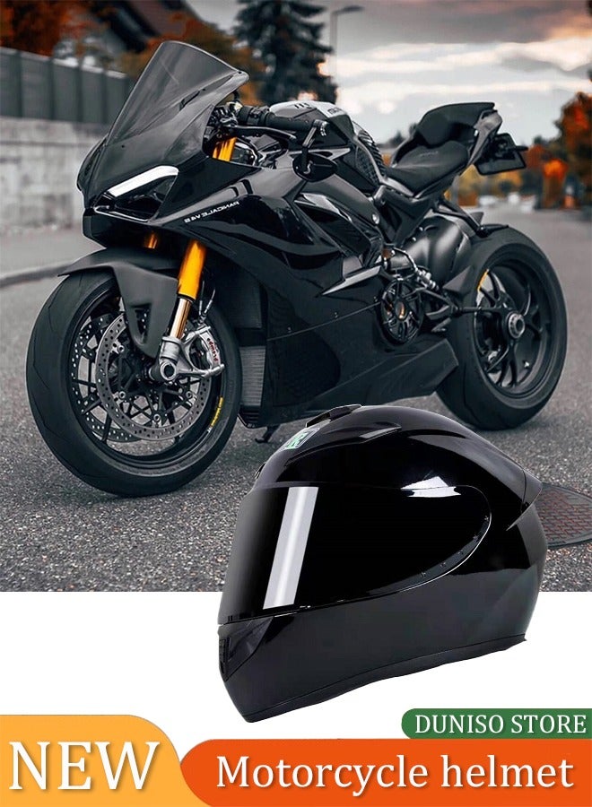 DUNISO Full face motorcycle helmet, lightweight, collision resistant, breathable lining motorcycle helmet, cool riding equipment Four season racing helmet, suitable for both men and women, black - Image 1