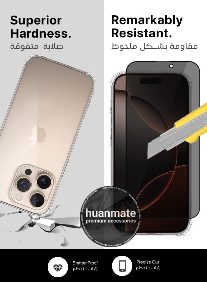 huanmate 3 in 1 Apple iPhone 16 Pro Max Protection Pack - Ultra Clear Shockproof Case, Anti-Peeping Privacy Glass Screen Protector & Camera Lens Protector, 360’ Protection, Easy Installation - Image 5