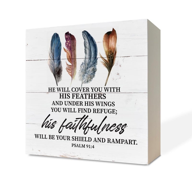 Razpah Wood Sign Psalm 91: 4 Bible Verse Rustic Wall Art Plaque Tabletop Decor Room D؟ Cor؟ - Image 1