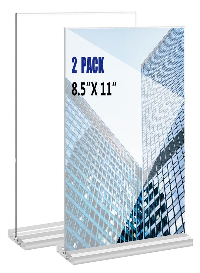 KOOLDE Acrylic Sign Holder 8.5x11 Inches 2 Pack T Shape Desktop Display Stand Vertical Double Sided Clear Table Menu Flyer Holder for Restaurants, Office, Shop, Wedding - Image 1