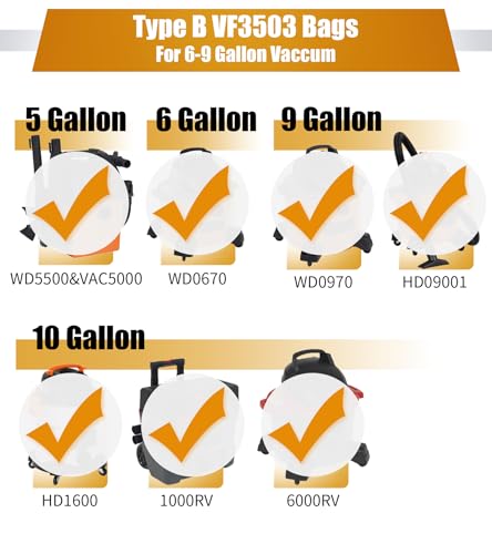 ALYYDBG For Ridgid Shop Vac bags 6-9 Gallon, ALYYDBG 5 Pack Size B VF3503 Sturdy Double Layer Vac Filter Bags - Image 2