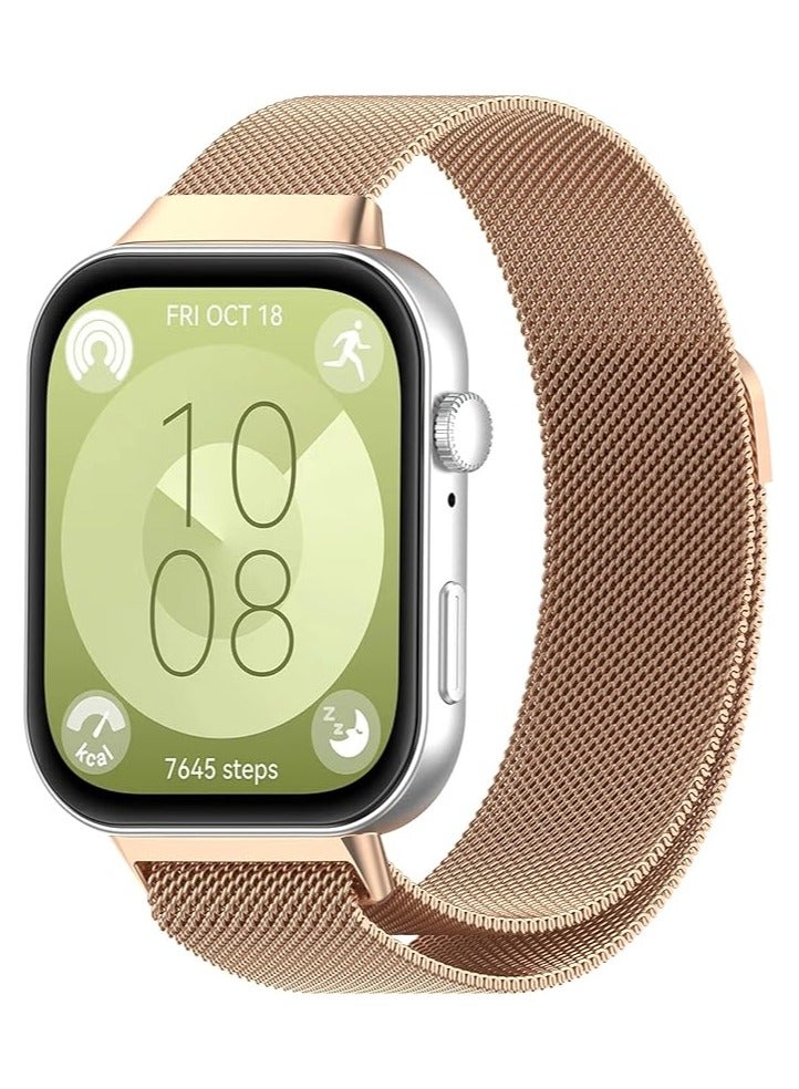 Band for Huawei Watch Fit 3 2024, Magnetic Ring Strap, Stainless Steel Wristband, Classic Business Style, Metal Mesh Band for Huawei Watch Fit 3, Women Men, Rose Gold - Image 1