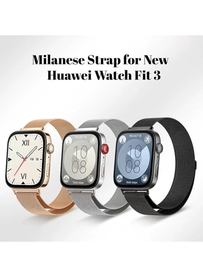 Band for Huawei Watch Fit 3 2024, Magnetic Ring Strap, Stainless Steel Wristband, Classic Business Style, Metal Mesh Band for Huawei Watch Fit 3, Women Men, Rose Gold - Image 5