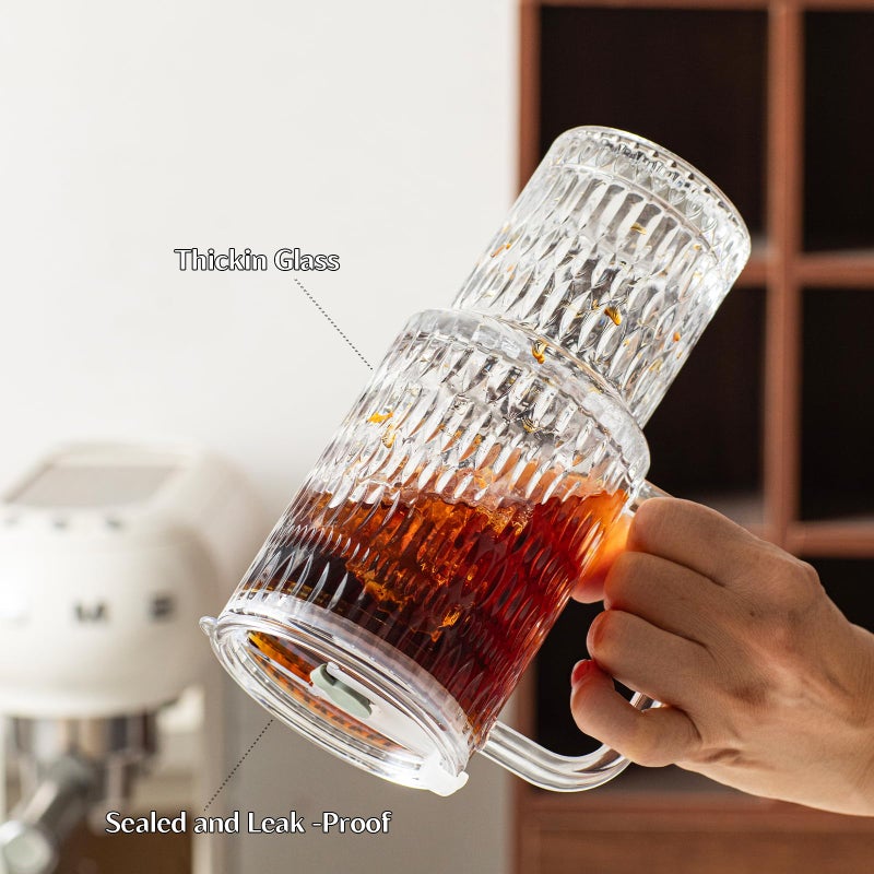 INSETLAN 26oz Raindrop Glass Tumbler with Handle and Lid, Set of 2 â€“ Reusable Iced Coffee Cups with Lids, Clear Glass Cups with Straw for Coffee, Smoothies, Tea, Juice â€“ Perfect for any Occasion - Image 5